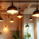 A photograph of a well-lit room showcasing various sizes of pot lights installed in a stylish ceiling