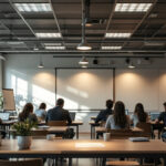 A photograph of a well-lit classroom showcasing various lighting options