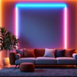 A photograph of a stylishly arranged led wall strip light installation in a modern interior setting