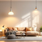 A photograph of a beautifully lit modern living space showcasing various led light fixtures in use
