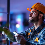 A photograph of a lighting contractor working with 5000k led lights in a well-lit environment