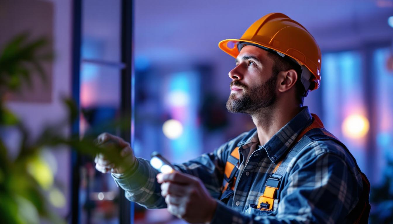 A photograph of a lighting contractor working with 5000k led lights in a well-lit environment