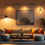 A photograph of a beautifully lit living space showcasing a variety of stylish lighting fixtures