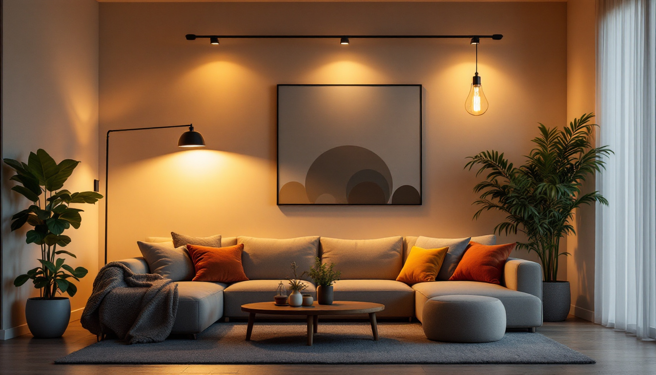 A photograph of a beautifully lit living space showcasing a variety of stylish lighting fixtures