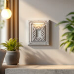 A photograph of a beautifully styled decorative junction box cover installed in an aesthetically pleasing setting