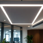 A photograph of a modern drop ceiling installation featuring energy-efficient led lights