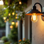 A photograph of a stylish gooseneck light fixture installed in an aesthetically pleasing outdoor or indoor setting
