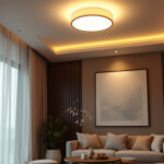 A photograph of a beautifully designed flush mount led ceiling light installed in a modern living space