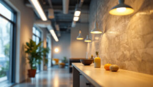 A photograph of a well-lit interior space featuring t5 lighting fixtures in action