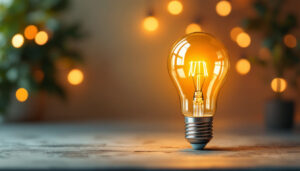 A photograph of a u-shaped light bulb in an aesthetically pleasing setting