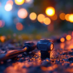 A photograph of a close-up shot of dryconn waterproof connectors in use within a vibrant outdoor lighting setup