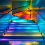 A photograph of a beautifully illuminated staircase featuring led lights
