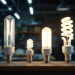 A photograph of a side-by-side comparison of t12 and t8 fluorescent bulbs