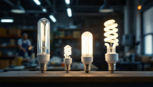 A photograph of a side-by-side comparison of t12 and t8 fluorescent bulbs