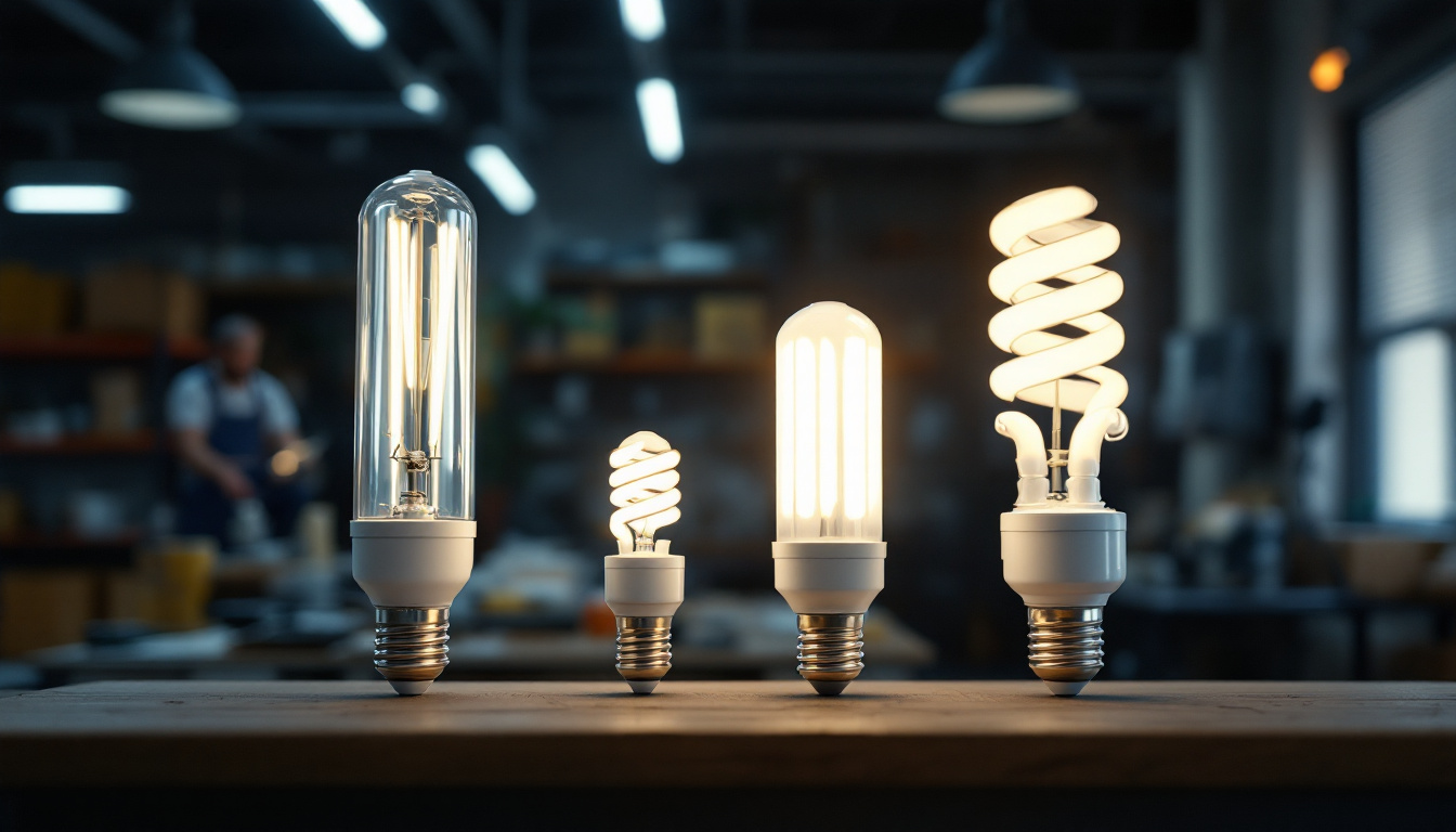 A photograph of a side-by-side comparison of t12 and t8 fluorescent bulbs