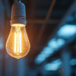 A photograph of a t-8 bulb installed in a well-lit environment
