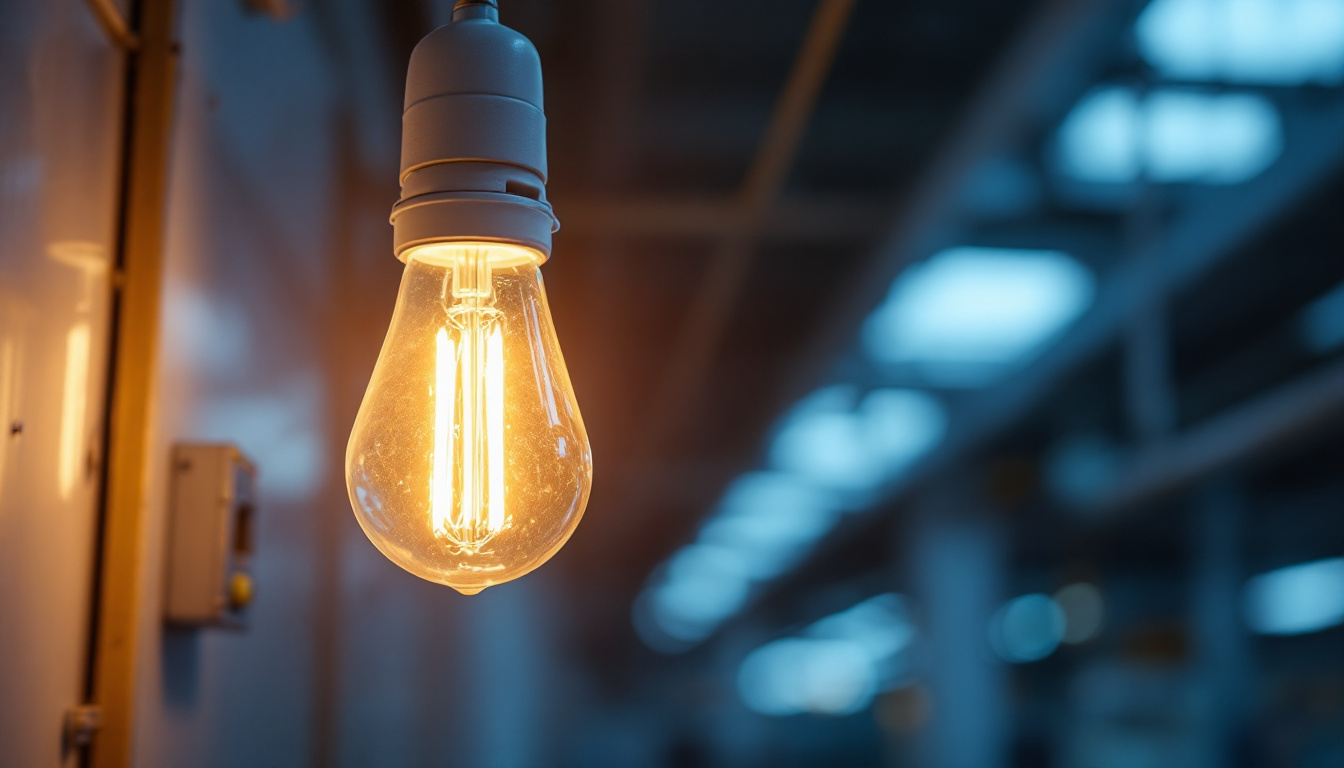 A photograph of a t-8 bulb installed in a well-lit environment