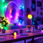 A photograph of a vibrant scene showcasing a variety of led rgb lights in use