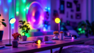 A photograph of a vibrant scene showcasing a variety of led rgb lights in use