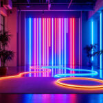 A photograph of a dynamic lighting installation featuring light tape in a modern setting