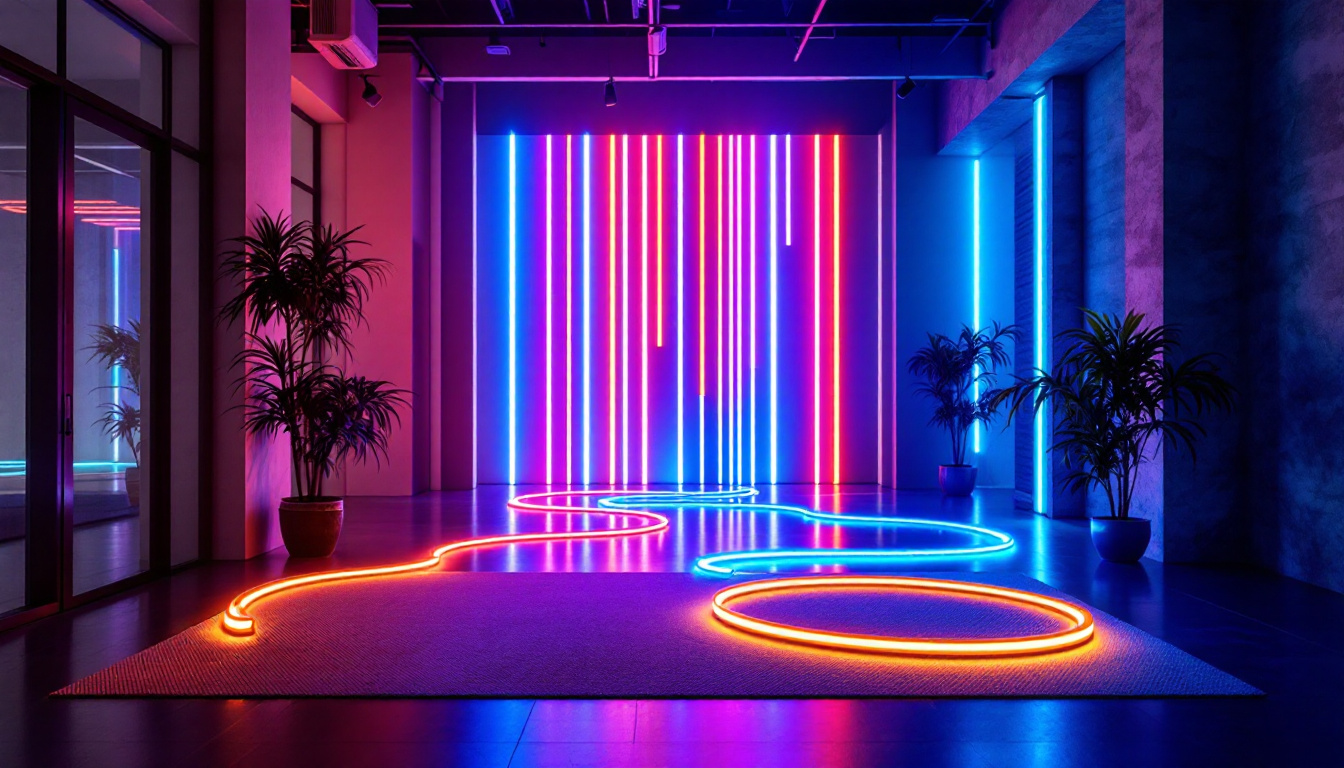 A photograph of a dynamic lighting installation featuring light tape in a modern setting