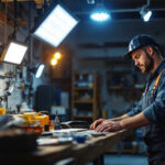 A photograph of a well-lit workshop or garage showcasing various led shop lights in action