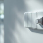 A photograph of a well-lit interior space featuring a three-way electrical switch in action