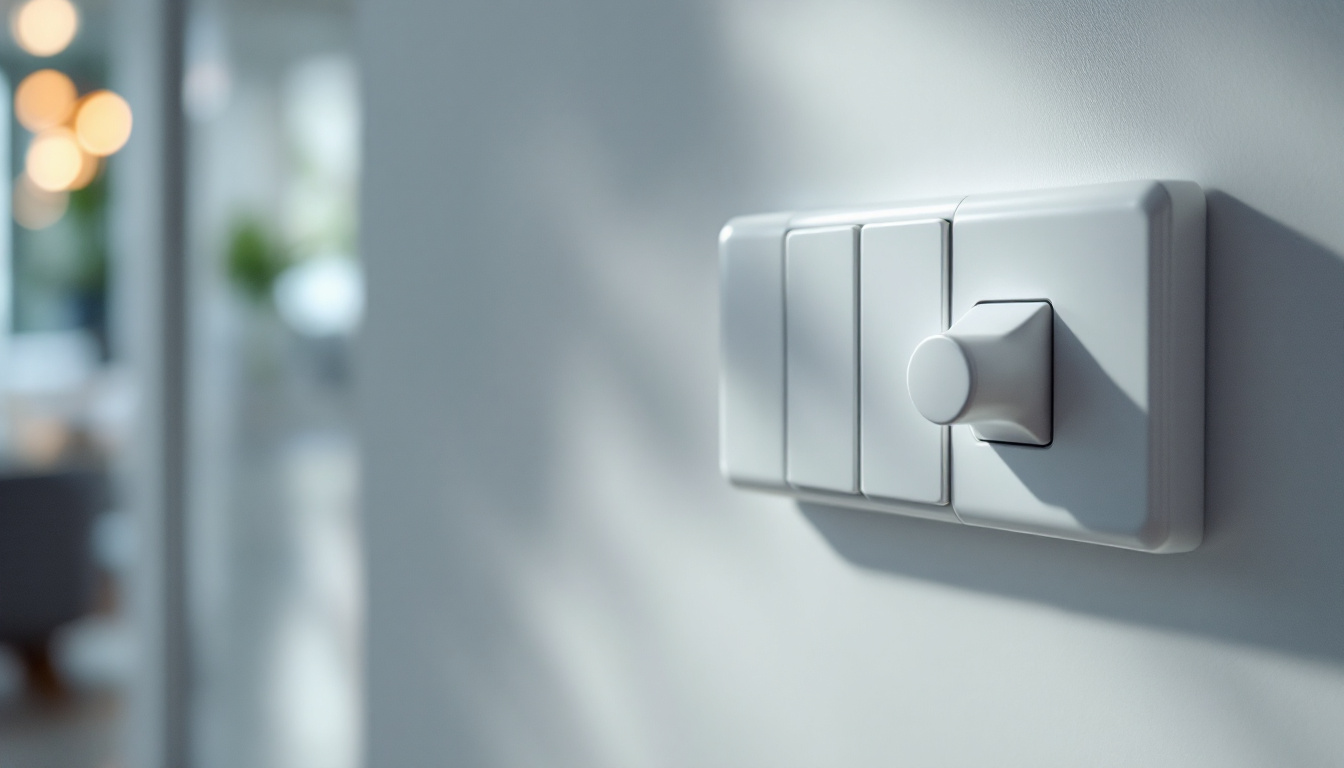 A photograph of a well-lit interior space featuring a three-way electrical switch in action