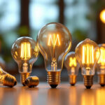 A photograph of a variety of b type light bulbs displayed in an aesthetically pleasing arrangement