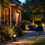 A photograph of a beautifully illuminated outdoor space at dusk