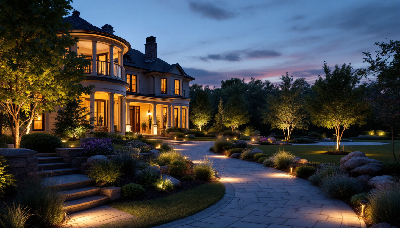 A photograph of a beautifully lit outdoor landscape at dusk