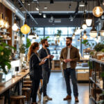 A photograph of a vibrant lighting showroom featuring a variety of energy-efficient lighting options