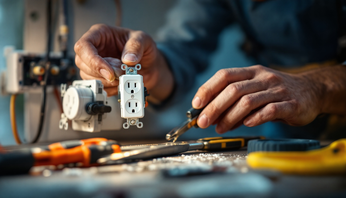A photograph of a lighting contractor working on a residential or commercial lighting installation