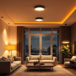A photograph of a well-lit room featuring sleek led ceiling can lights in various settings