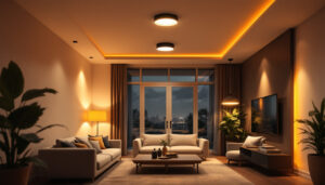 A photograph of a well-lit room featuring sleek led ceiling can lights in various settings