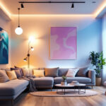 A photograph of a well-lit modern living space featuring various led light fixtures