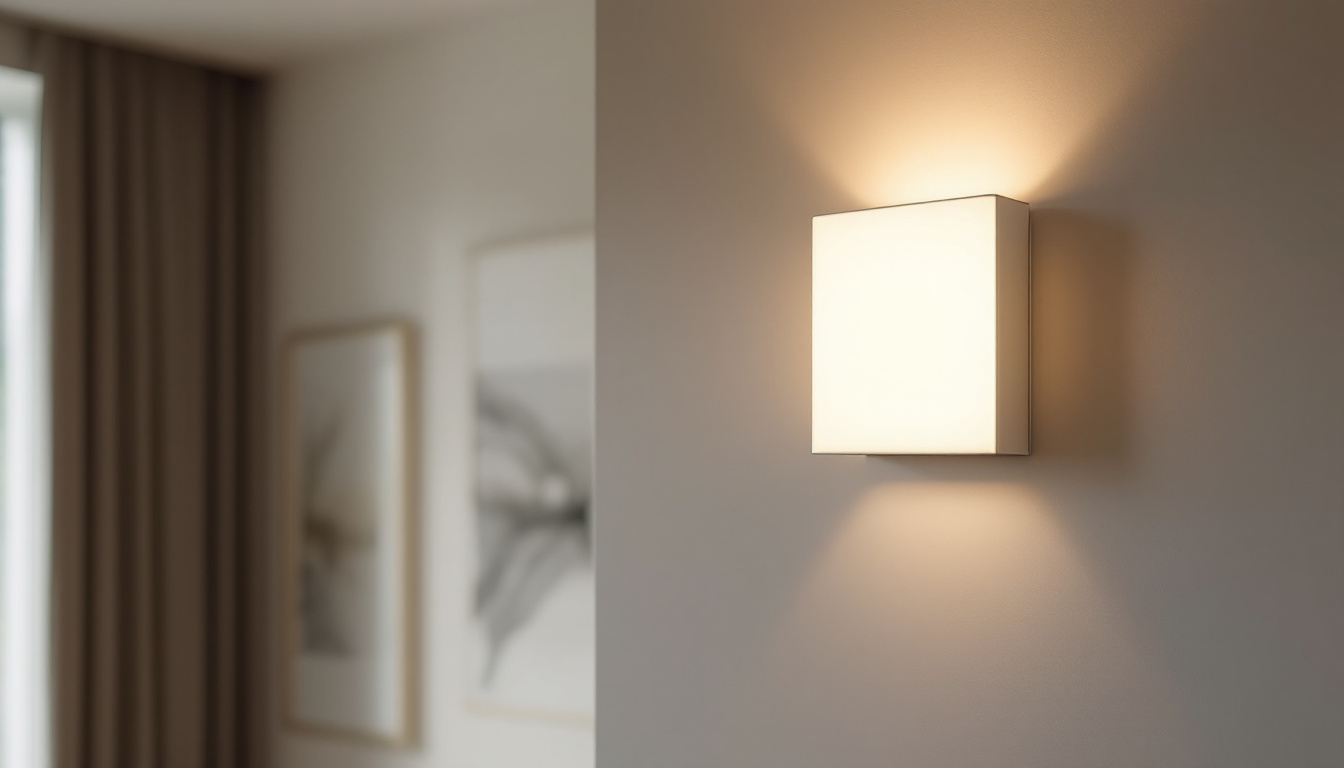 A photograph of a stylish flat wall sconce elegantly illuminating a modern interior space