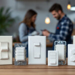 A photograph of a variety of light switches displayed in an aesthetically pleasing arrangement