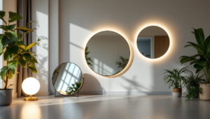 A photograph of a well-lit space showcasing various types of light mirrors in use