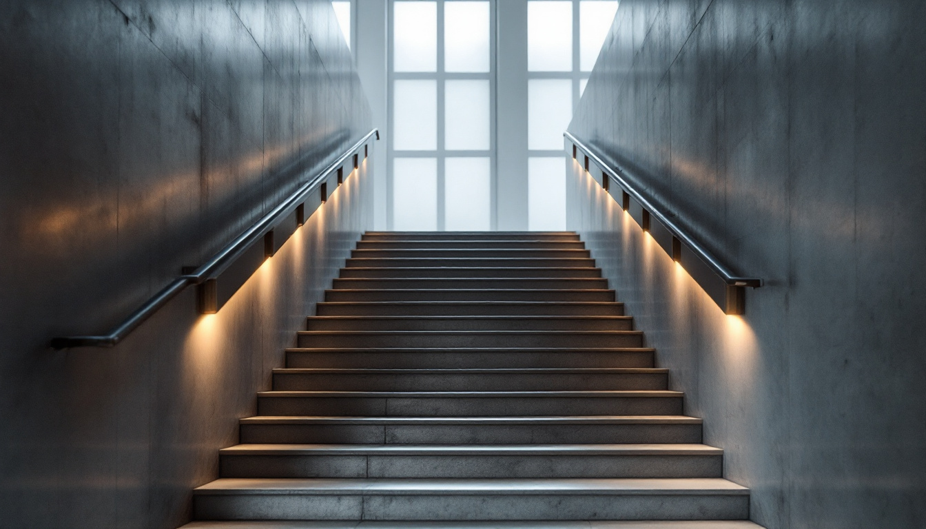 A photograph of a well-lit stairwell featuring modern