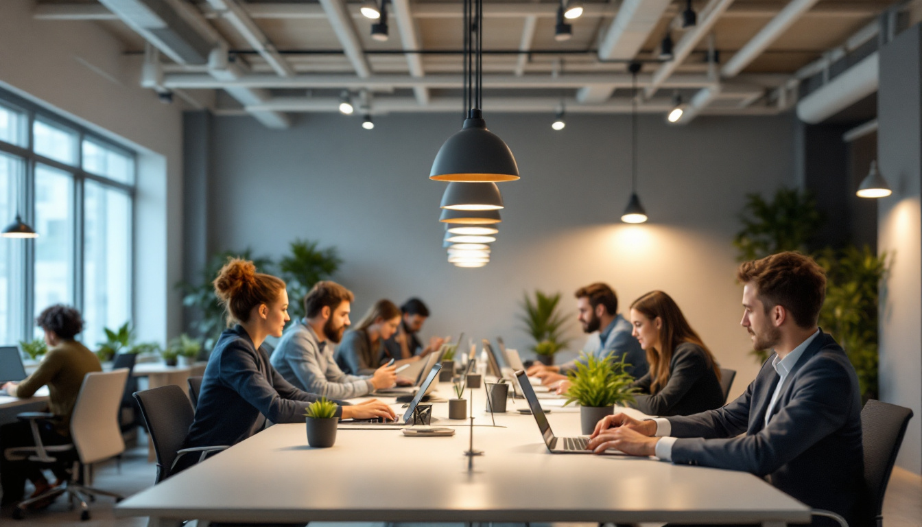 A photograph of a well-lit modern office space