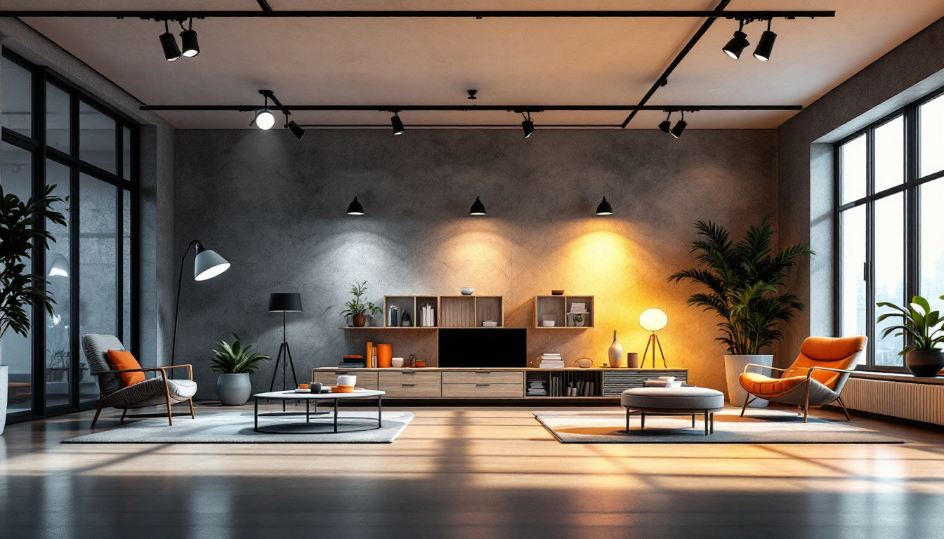 A photograph of a well-lit interior space that showcases a variety of lighting fixtures