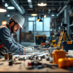 A photograph of a lighting contractor on a job site