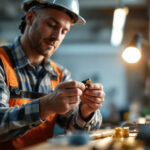 A photograph of a skilled lighting contractor demonstrating the process of connecting wire connectors
