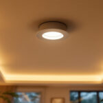 A photograph of a well-lit room featuring a sleek 6-inch recessed light installation