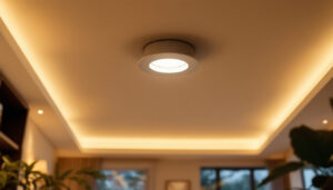 A photograph of a well-lit room featuring a sleek 6-inch recessed light installation
