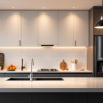 A photograph of a modern kitchen featuring stylish recessed lighting