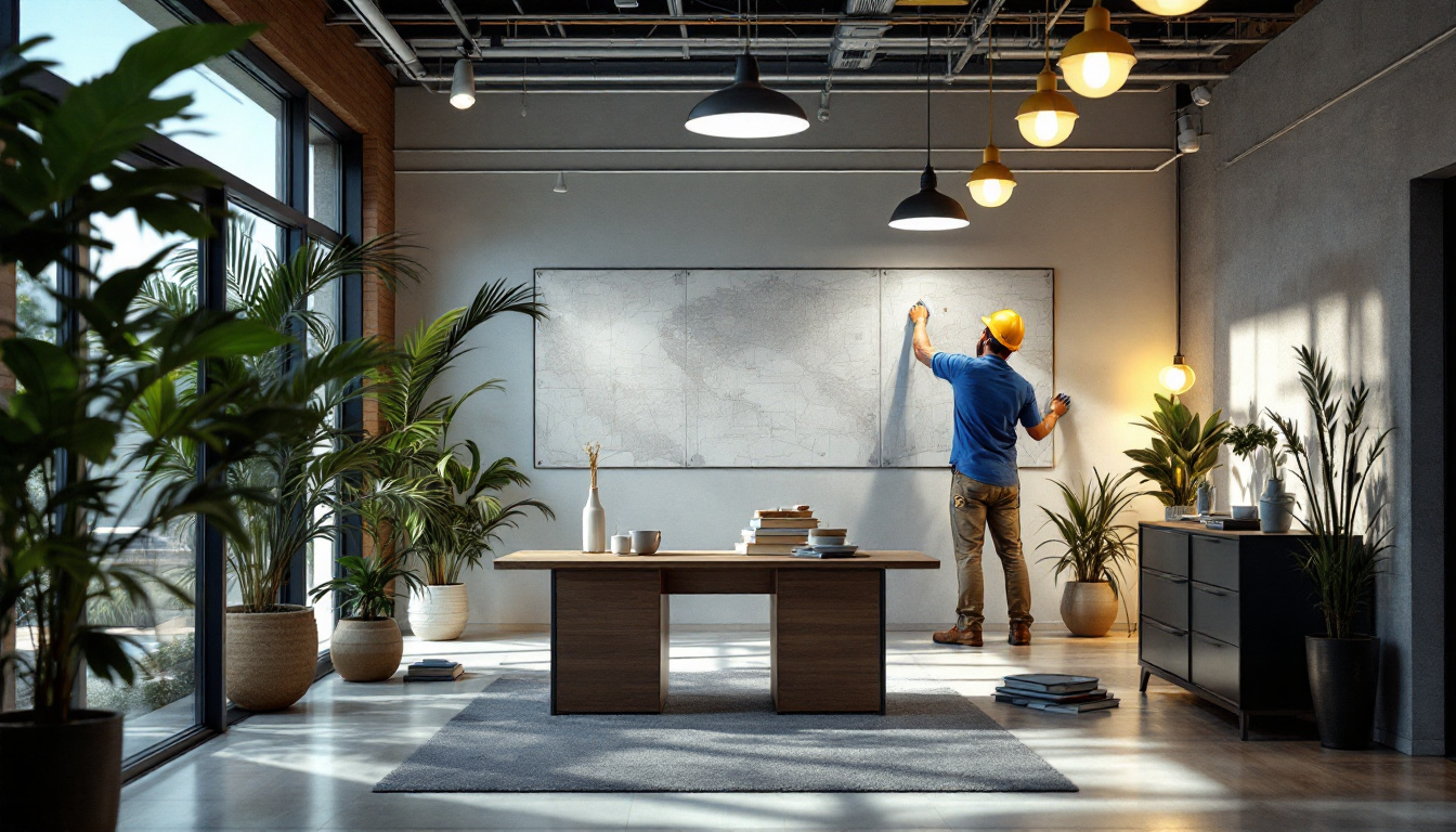 A photograph of a lighting contractor in action