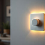 A photograph of a modern dimmer switch in a stylish home setting