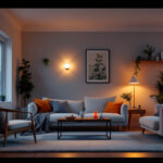 A photograph of a well-lit residential space showcasing various emergency lighting solutions